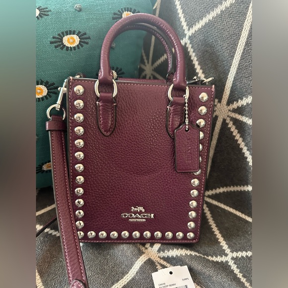 Coach Handbags - Adorable Coach Burgundy North South Mini Tote with Rivets